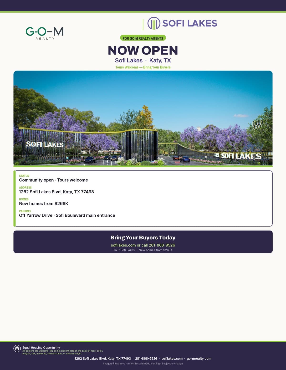 Now Open — Tour Sofi Lakes agent flyer preview